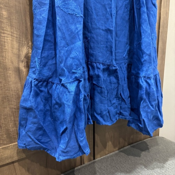 Pure Lino Linen Italy Dress Spaghetti straps blue embroidered - Picture 6 of 11